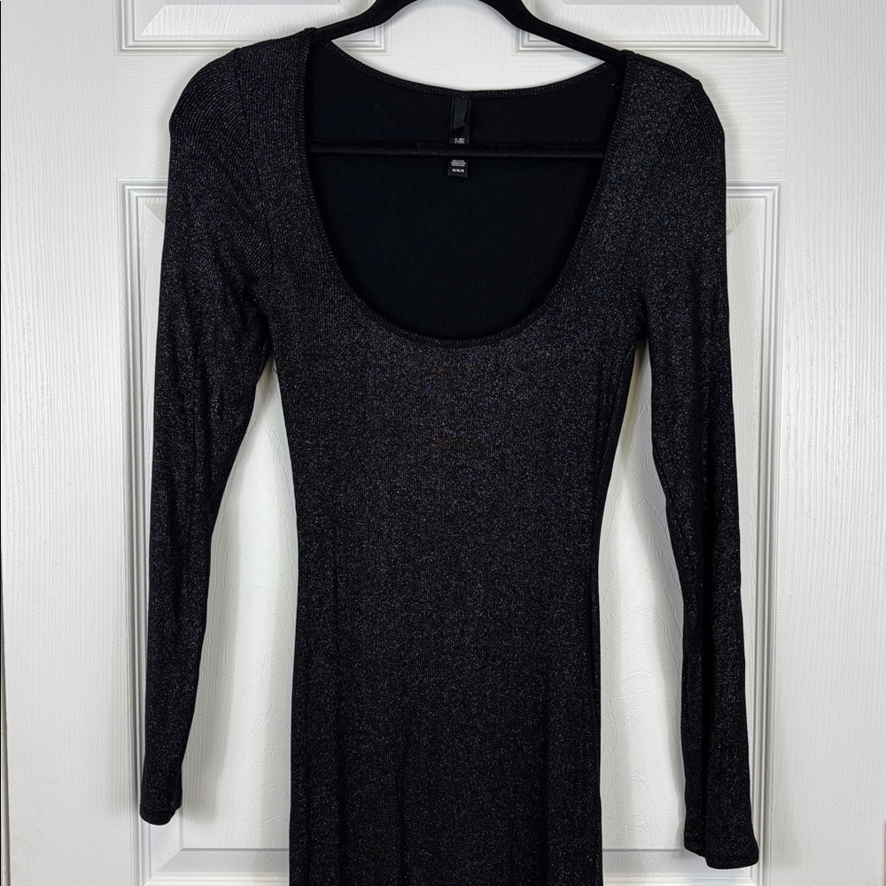 Skims soft lounge long sleeve square neck maxi dress onyx foil sz med - Picture 4 of 10